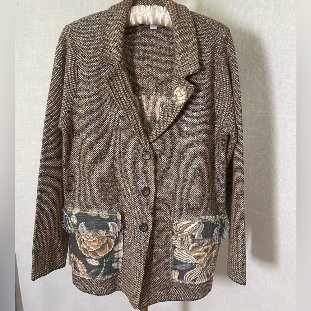 J. Jill Textured Knit Sweater - Brown and Blue. Size S, runs large
